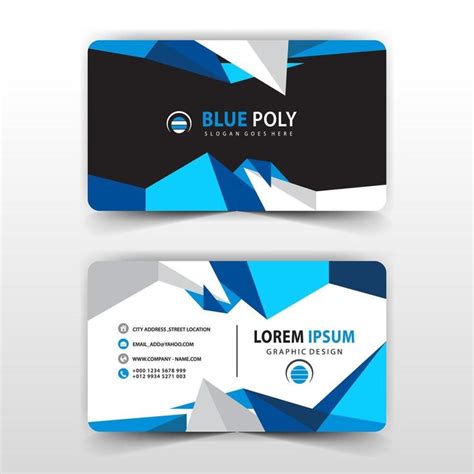 Two Business Cards With Blue And Black Shapes