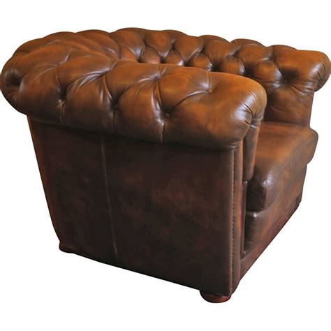 Fauteuil Club Chesterfield Vintage En Cuir Couleur Ch Taigne