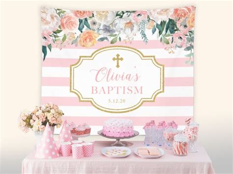 Baptism Decorations for Table, Girl Baptism Banner, Personalized ...