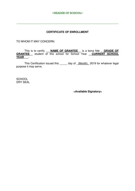 Certificate Of Enrollment Deped Coe Fill Out Latest