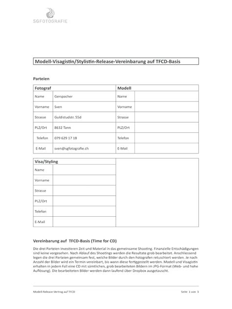 Fillable Online Modell Visagistin Stylistin Release Vereinbarung Auf