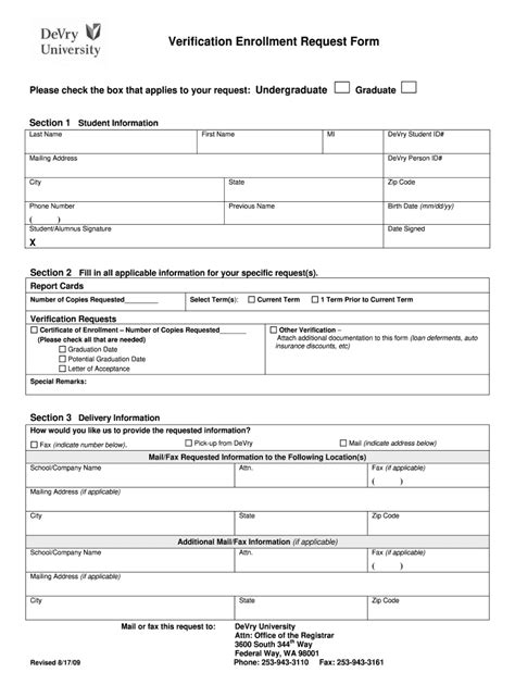 Devry University Verification Enrollment Request Form Fill Online