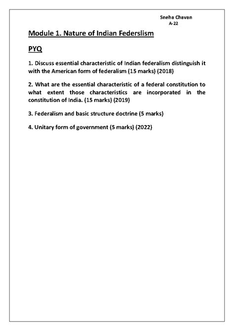 Module 1 Nature Of Indian Federalism A 22 Module 1 Nature Of Indian