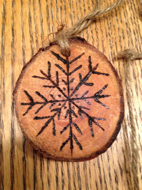 Rustic Snowflake Wood Burned Christmas Ornament Natural Wood Wooden