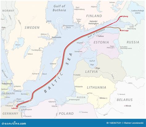 Map of the Baltic Sea Gas Pipeline between Russia and Germany Stock ...