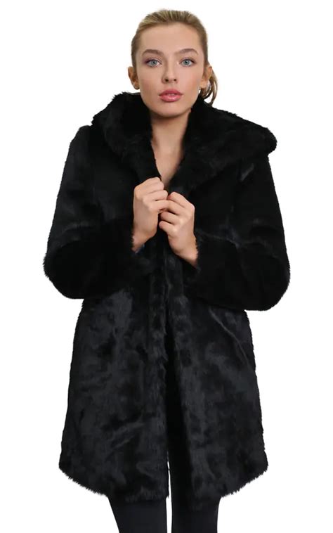 Felicia Luxury Black Faux Fur Hooded Winter Coat De La Creme Fashions