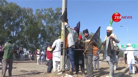 Farmer Protest At Shambhu Border Black Flags Placed On Tractor And