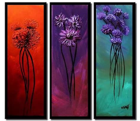 Painting For Sale Triptych Flowers Blossom Border Floral Vertical 5549