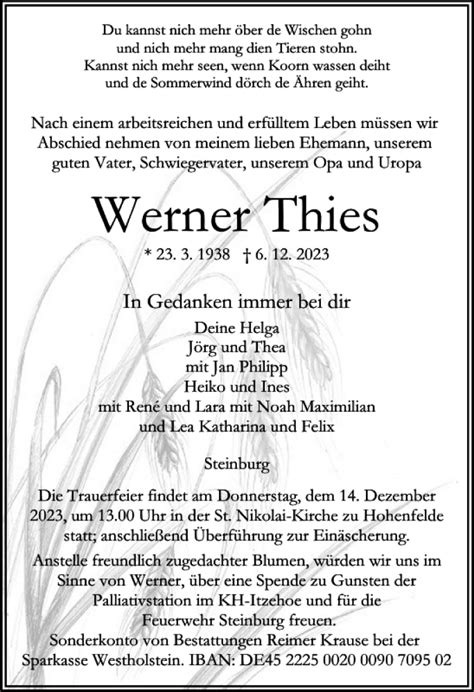 Traueranzeigen Von Werner Thies Sh Z Trauer