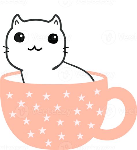 Cat on teacup cartoon character crop-out 14575430 PNG