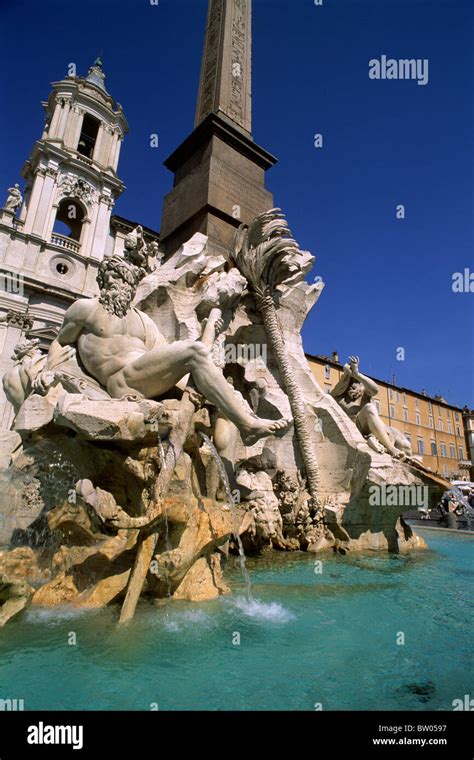 italy, rome, piazza navona, fountain of the four rivers Stock Photo - Alamy