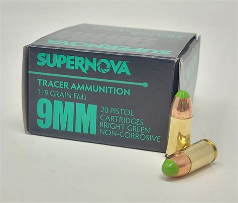 Supernova 9mm Ammunition Pmsn9mmg 119 Grain Green Tracer Full Metal Jacket 20 Rounds