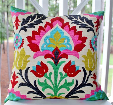 Decorative Pillow Cover Desert Flower Modern Red Pink Turquoise Pillow Bright Color Throw