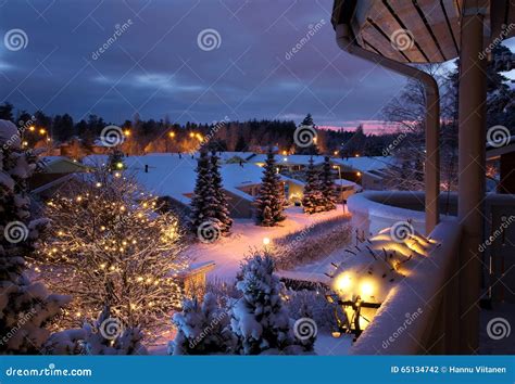 Winter Street Snowy Christmas Scenery Stock Photo - Image of outdoor ...