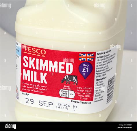 Tesco Skimmed Milk Carton Stock Photo Alamy