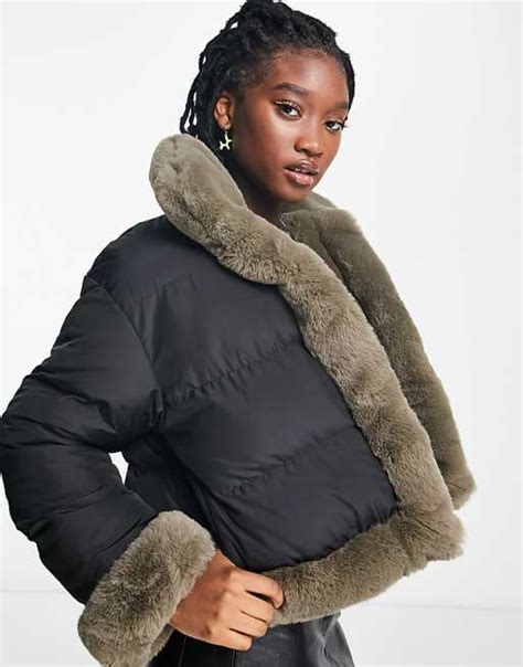 Collusion Reversible Faux Fur And Puffer Jacket In Grey And Black Asos