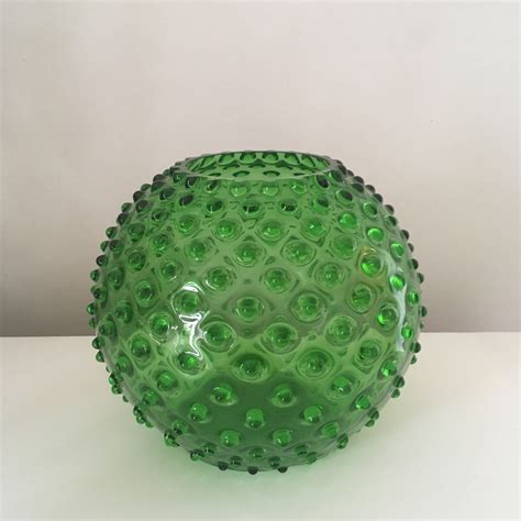 Mid Century Vase Large Glass Bobble Borske Sklo Olives Green Ball Globe Vintage 1960s Czech Art