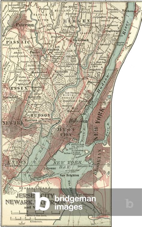 Map Of Jersey City Paterson And Newark C1900 Engraving