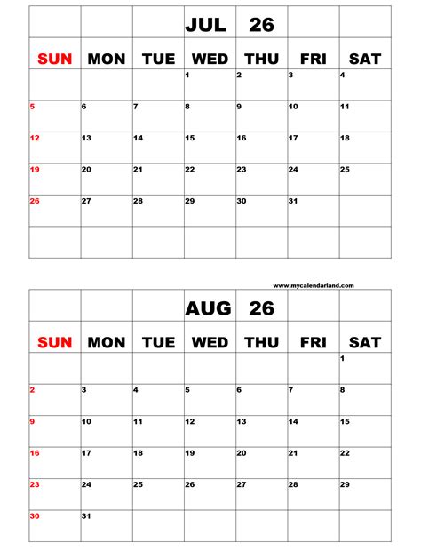 Free Printable Two-Month Calendars – My Calendar Land