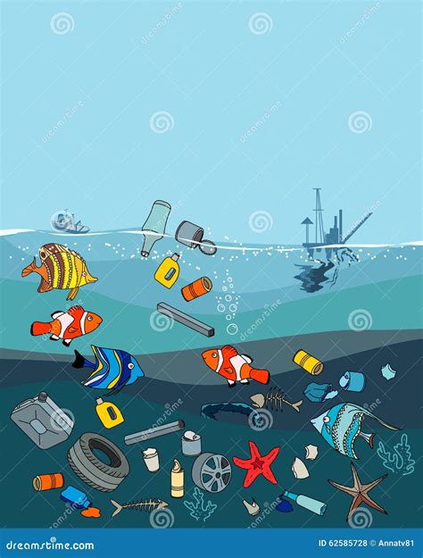 Oil Deep Sea Pollution Cartoon Vector | CartoonDealer.com #15276893