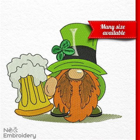 Beer Gnome Patricks Day Embroidery Designs Shamrock Etsy