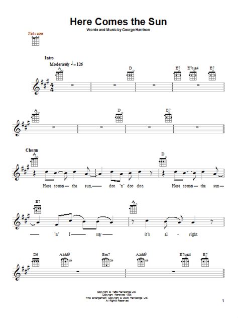 Here Comes The Sun By The Beatles Sheet Music For Ukulele At Sheet