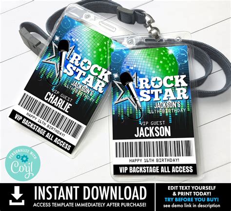 Rock Star Vip Badge Party Like A Rock Star Rock N Roll Backstage Pass Pop Star Self Edit With