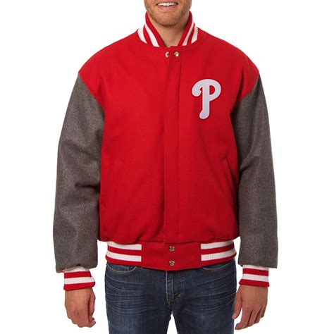 Wool Full Snap Philadelphia Phillies Varsity Red And Charcoal Jacket