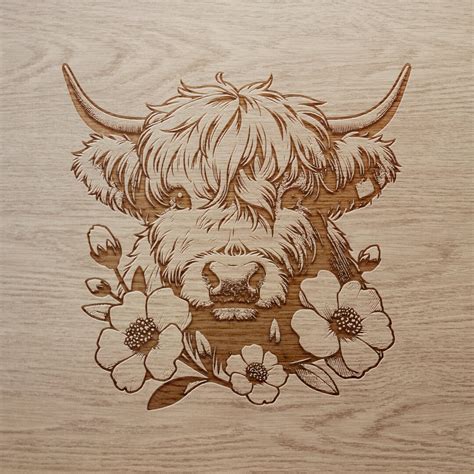 Highland Cow Flowers Lightburn Png Lightburn File Laser Engraving