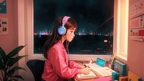 Premium AI Image | Anime Lofi Girl Relaxing Study Session with Chill Vibes