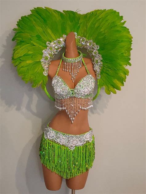 LIME Green Beads Skirttop Samba Costumes Carnival Show Girl Las Vegas