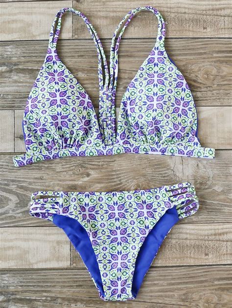 Shop Printed Ladder Cutout Triangle Bikini Set Online SheIn Offers