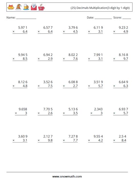 Decimals Multiplication Digit By Digit Math Worksheets Math