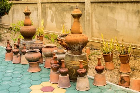 Pottery Antique Jars To Decorate the Garden Look Beautiful. Stock Image ...