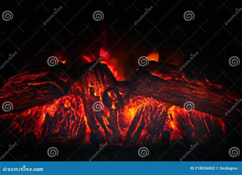 Artificial Fireplace. Burning Logs Stock Photo - Image of bonfire ...