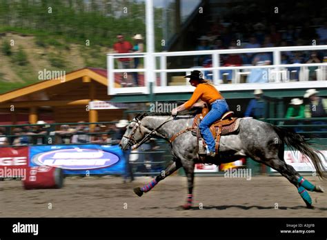 Rodeo Alberta Canada Barrel racing Stock Photo - Alamy