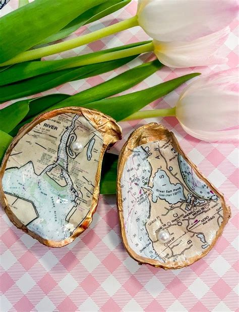 Decoupaged Map Oyster Personalized Oyster With Map Oyster Shell With