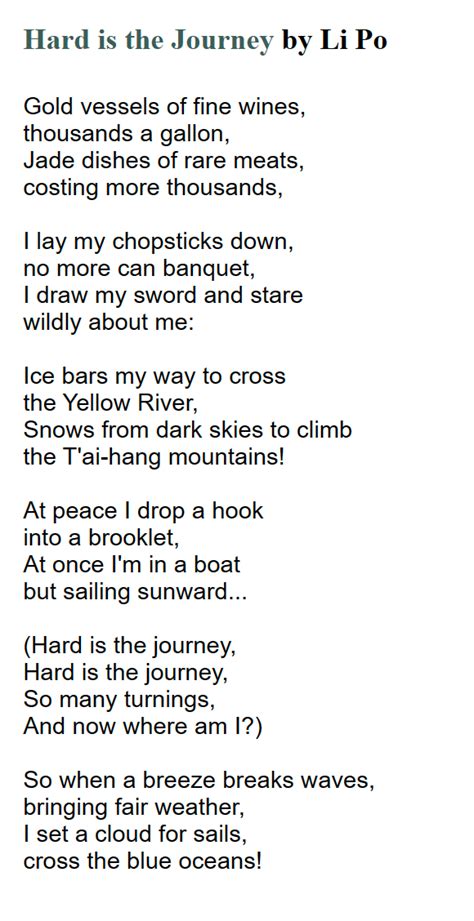 [POEM] Hard is the Journey by Li Po : r/Poetry