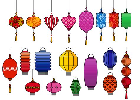 A set of beautiful paper Chinese lantern isolated on white background ...