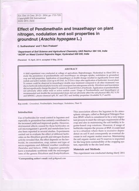 Pdf Effect Of Pendimethalin And Imazethapyr On Yield And Soil