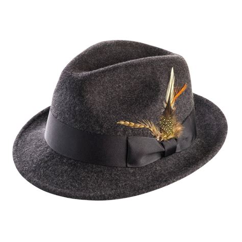 Montique Mens Charcoal 2 Snap Brim Crushable Felt Wool Fedora Hat H1