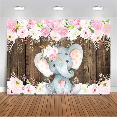 Amazon Avezano Floral Elephant Baby Shower Backdrop Pink Elephant