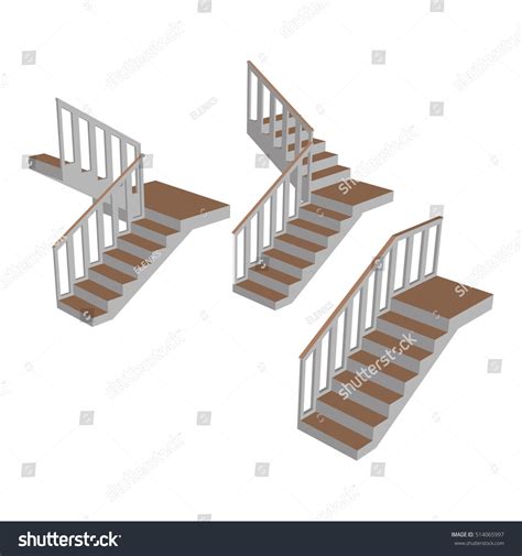 Set Staircases 3d Sample Ladder Railing Stock Vector Royalty Free