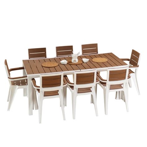 Inval Madeira 8 Seat Patio Dining Table And Armchair Set In Whiteteak Brown