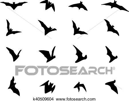 Set of flying bat silhouette icons, vector View Large Clip Art Graphic ...