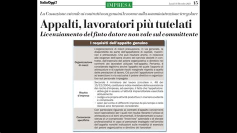 Rapporti Di Lavoro Blindati Negli Appalti Non Genuini ItaliaOggi Sette