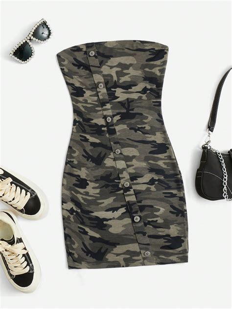 SHEIN Coolane Camo Print Tube Bodycon Dress SHEIN USA