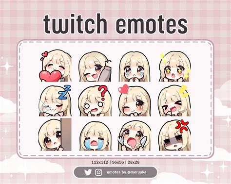 Twitch Emotes Cute Chibi Girl Blonde Hair With Bangs Brown Eyes Premade Discord