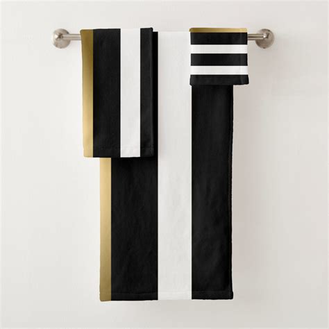 Gold Black And White Stripes Bath Towel Set Zazzle Striped Bath