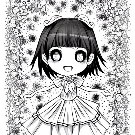 Anatomically Correct Black And White Chibi Girls On A Christmas Background Coloring Page